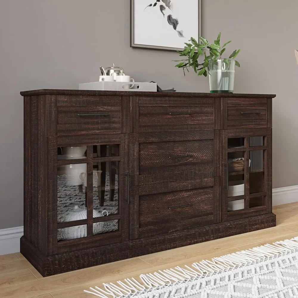 Sideboard buffet counter, multifunctional media cabinet with drawers and adjustable shelves - 58 inches - Astorga