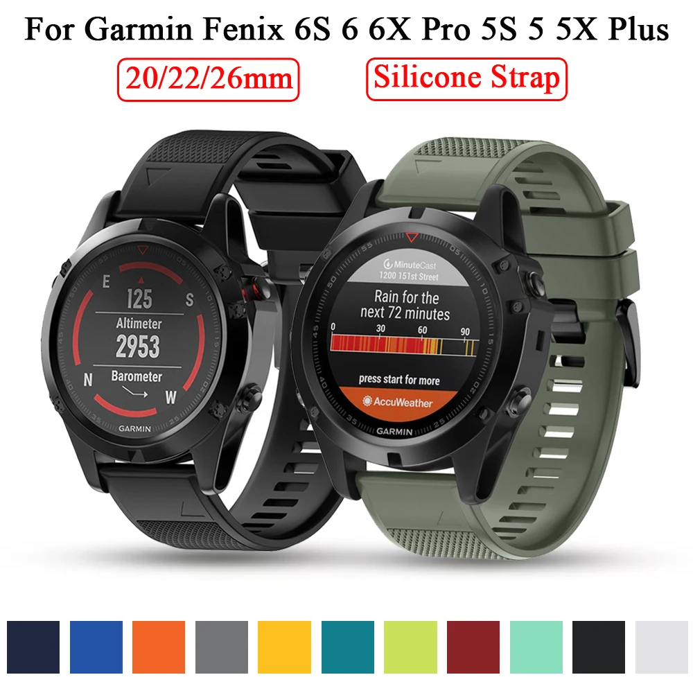 Silicone Strap For Garmin Fenix 5X 5 5S Plus 6 6X 6S Pro 3HR Quick Release Watch Bands 20 22 26mm Watchband Replacement Bracelet