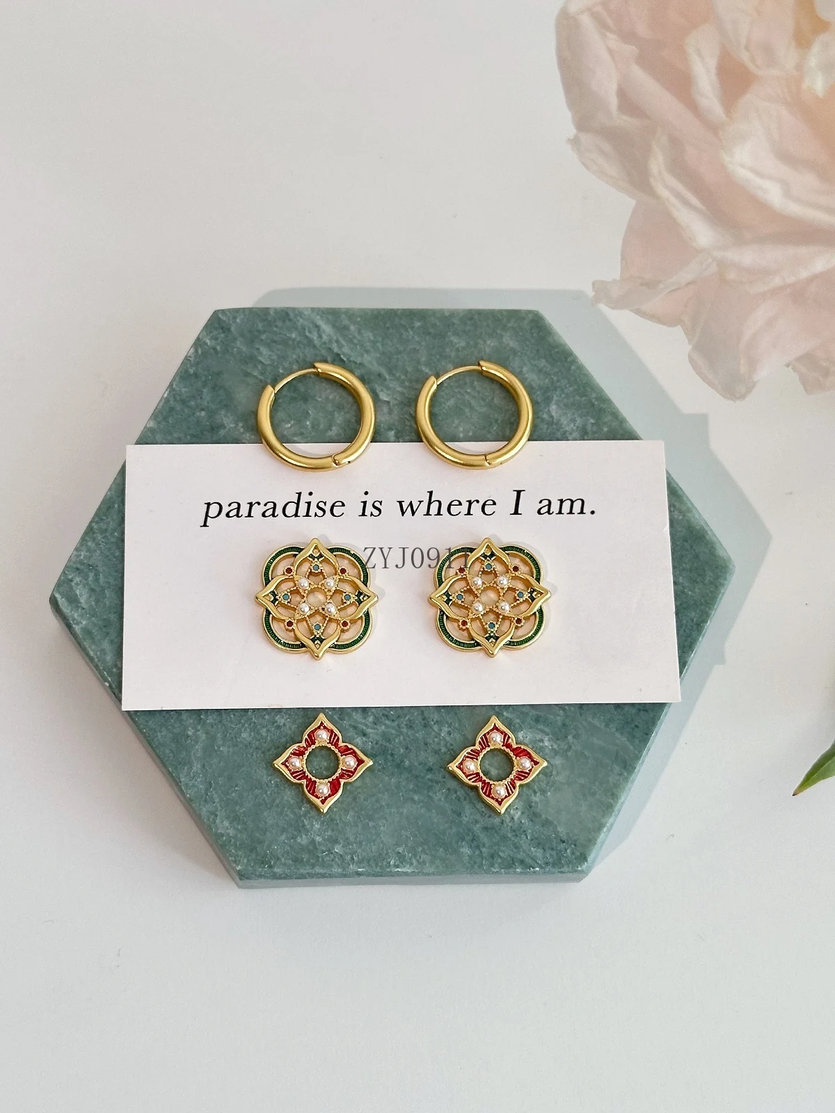 

New Chinese style enamel earrings, retro Guochao earrings, high-end and unique court style earrings