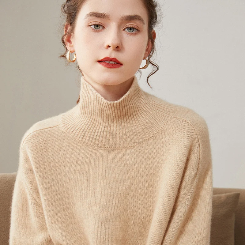 Winter Women Sweater 100% Pure Cashmere Knit Pullovers New Turtleneck Thicken Female Loose Large Size Casual Knitwear Girl Top