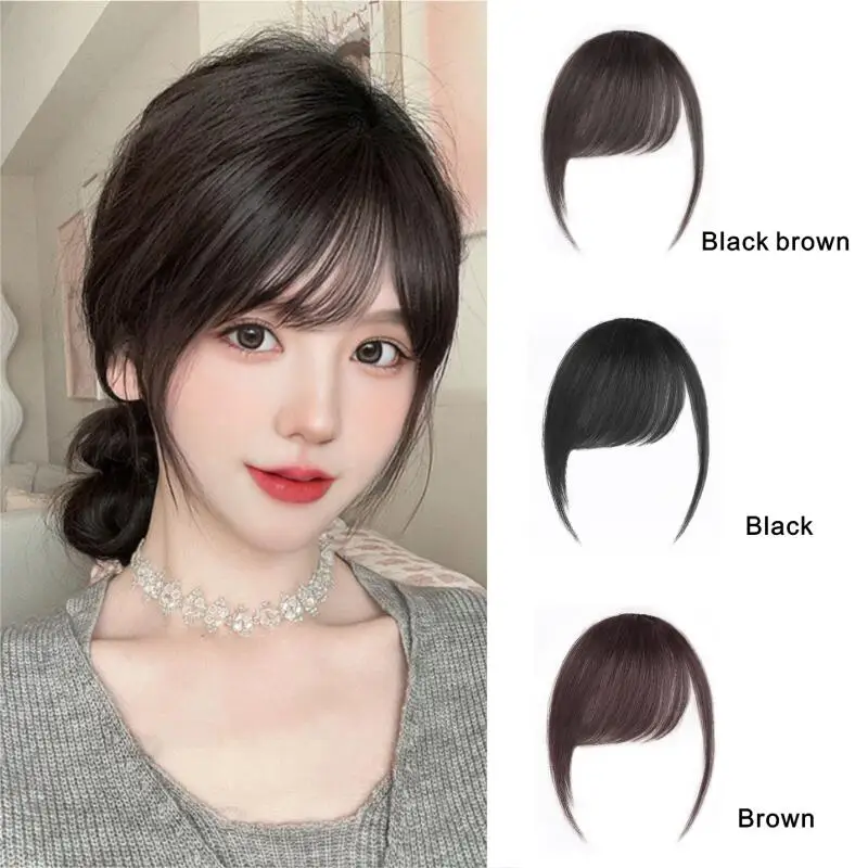 Clip In Synthetic Air Bangs Hair Extension Natural Oblique Fringe Fake Hairpiece For Women Black Brown Daily Use Styling Accesso