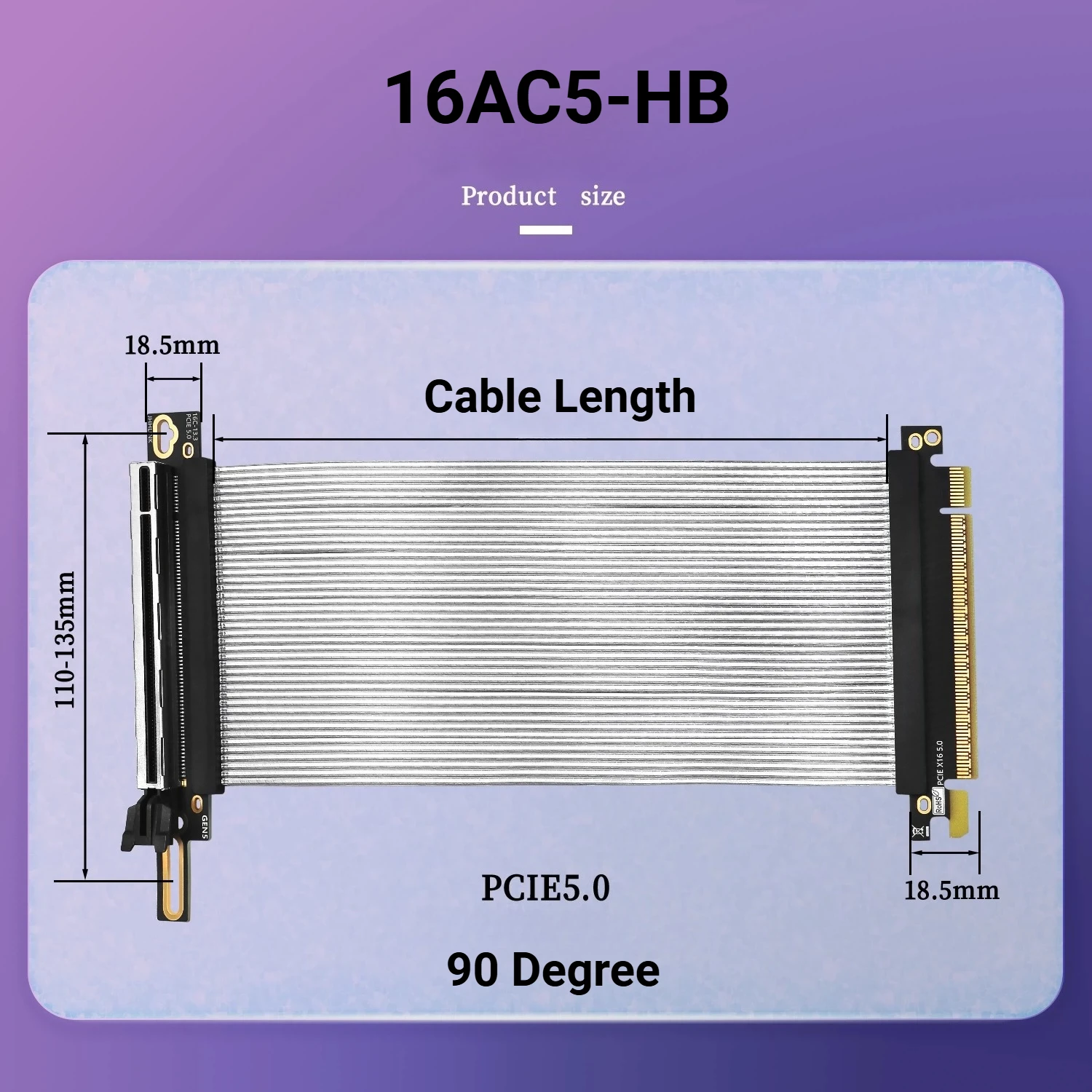 PCIe 5.0 x16 Riser Cable Gen5 64GB\S EMI Shielded PCIE x16 GPU Extension Cable for RTX 5090/4090/3060/RX8900/7900-20cm 30cm 50cm