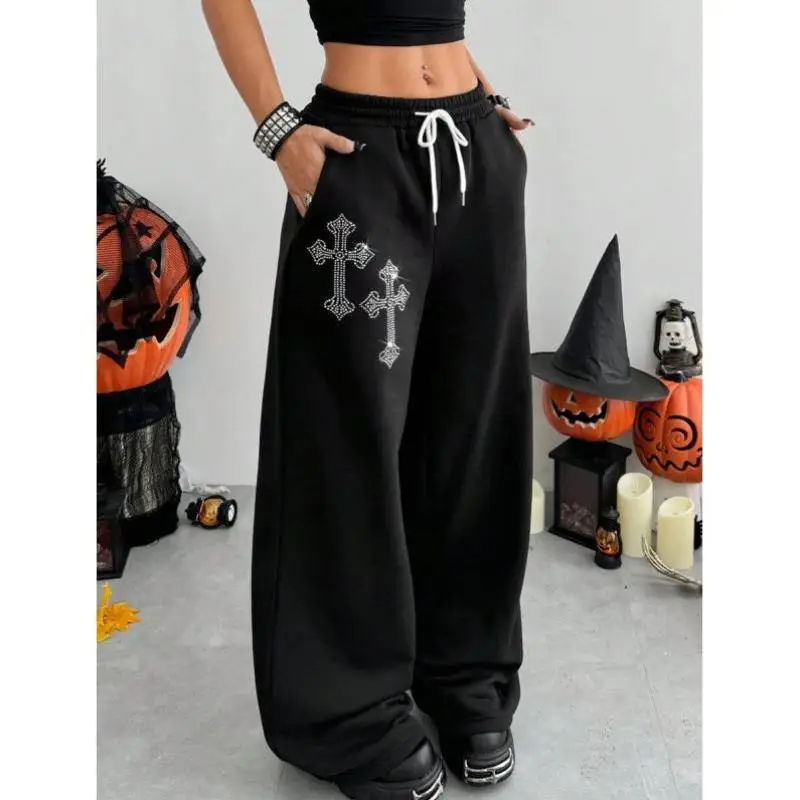 Calças de perna larga soltas femininas dstring cintura k sle nova chegada cross-border faion plus size retro ciwalk calças