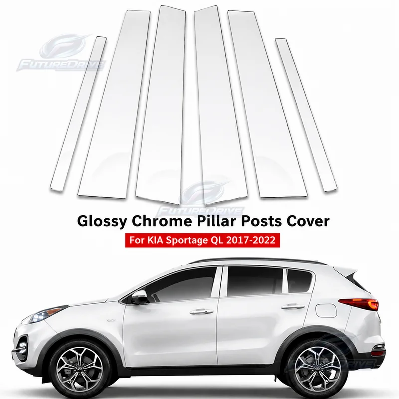 6Pcs Glossy Chrome Car Middle B C Pillar Posts Cover For KIA Sportage QL 2017-2022 Door Trim Window Molding Stickers Set