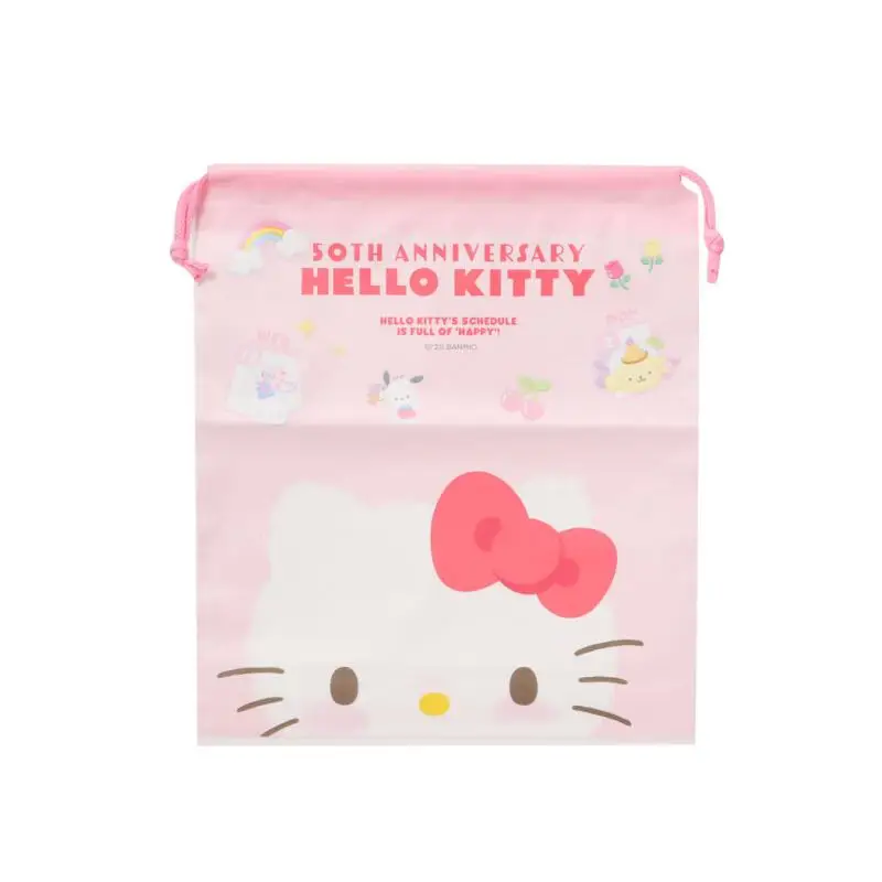 Kawaii Sanrio Hello Kitty 50Th Anniversary Travel Storage Drawstring Bag Dustproof Split Bag Girl Boy Creative Peripheral Gifts