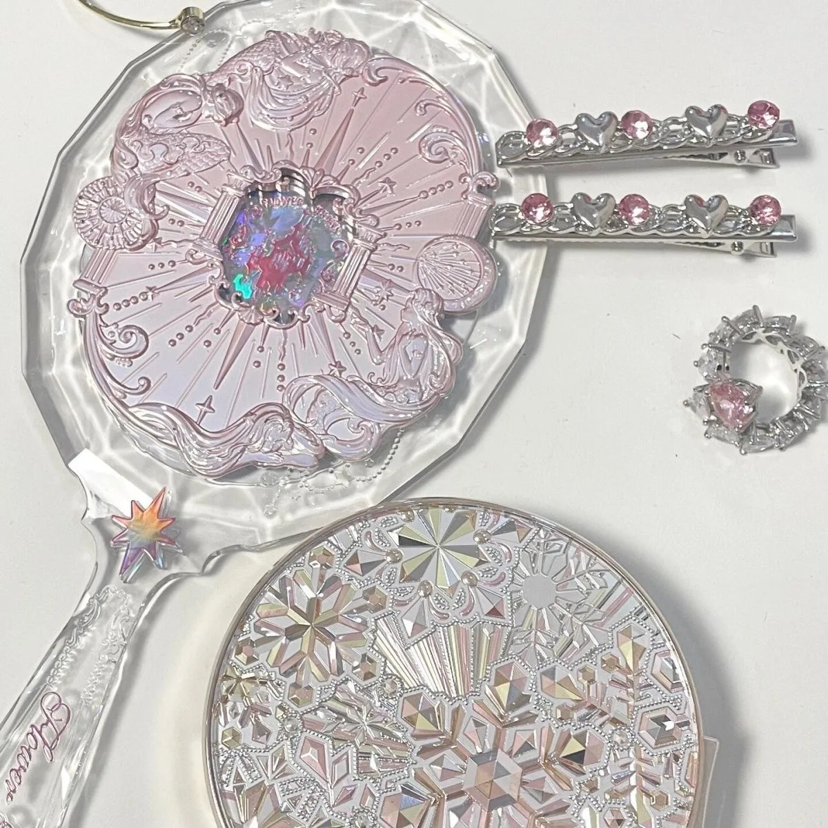 مجموعة فلاور نوز شل جوهرة مرآة محمولة باليد أدوات مكياج مدمجة محمولة #2