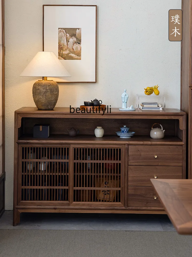 

Black Walnut Sideboard Low Entrance Cabinet Locker Side Cabinet Solid Wood Tea Cabinet Storage