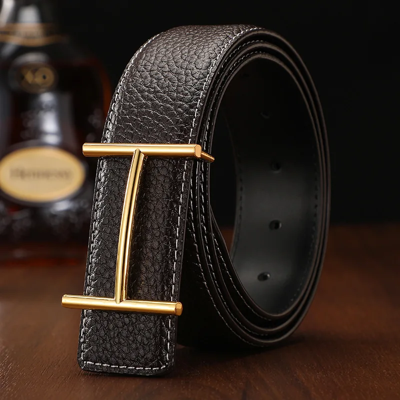 New Fashion Luxury Designer Brand Metal H-shaped Buckle Belt for Men\'s High Quality Classic Business Genuine Leather Belt