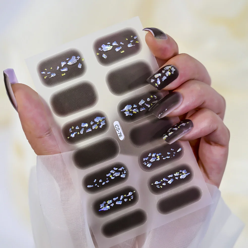 14Tips Christmas Gel Nail Stickers Full Cover Self Adhesive Baking Free Nail Art Slider Popular Sparkling Glitter Nail Stickers