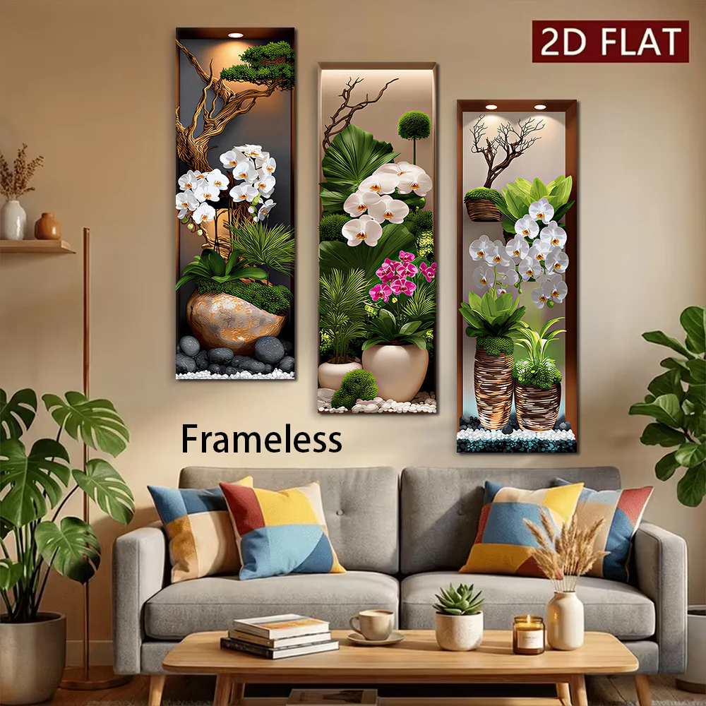 1 set of triple wall stickers, modern and simple living room entrance decoration painting, simulation of green plants and flower