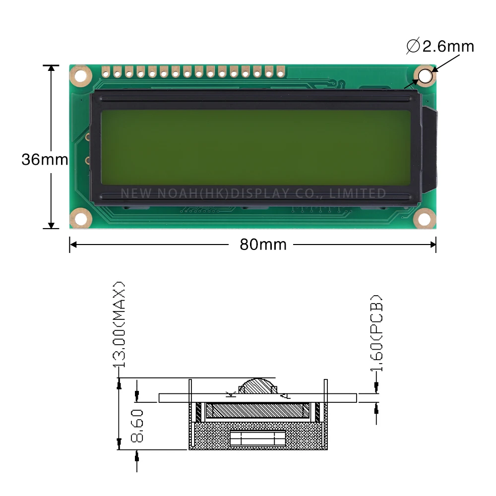Yellow Green Film 1602B REV.C Side Backlight Built In Backlight Factory Direct Supply Controller ST7066U Character LCD Screen