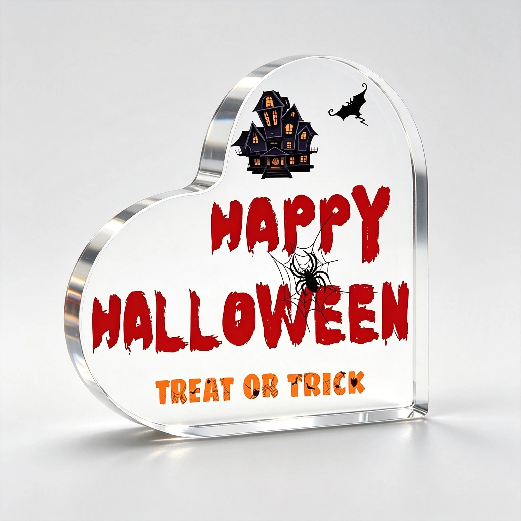 Happy Halloween Acrylic Glass Crystal Heart Gifts for Party Home Decor Festival Gift Acrylic Heart Plaque for Desk Table Top Centerpiece Home Bedroom Living Room Shelf Acrylic Sign for Women Gifts
