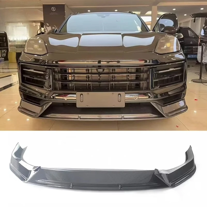 For Porsche Cayenne 2024 2025 Wet Carbon Front Lip FD Style / Add-On Bumper Spoiler / with Protective Base Layer