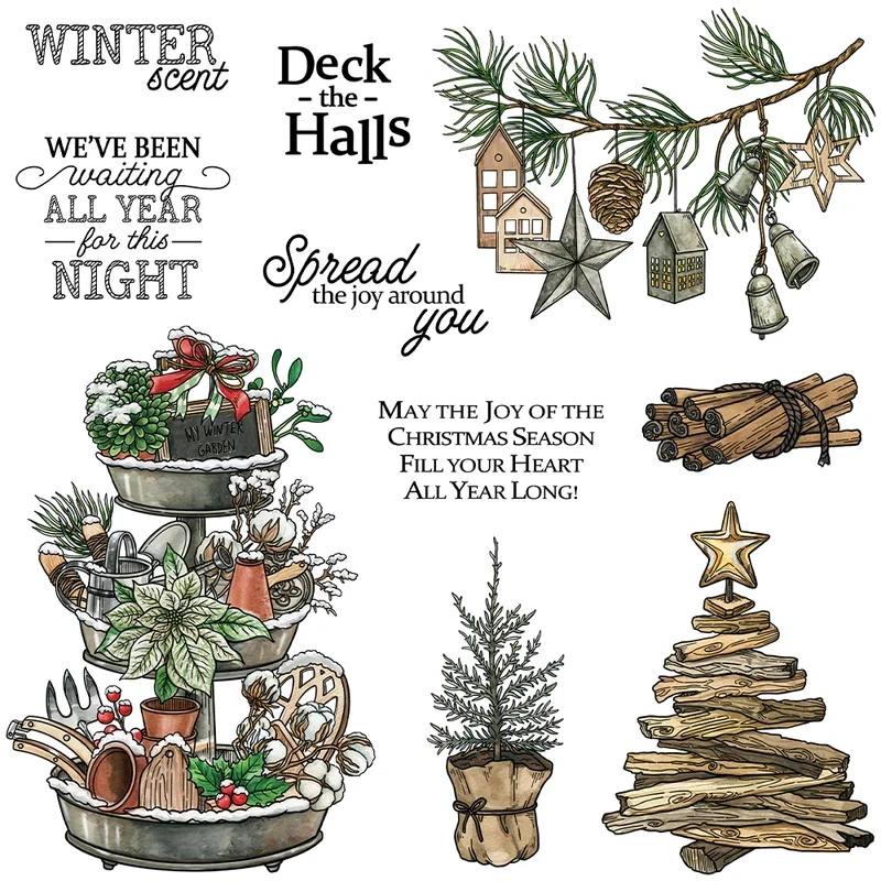 

Winter Plant Christmas Tree Cutting Dies Clear Stamp DIY Scrapbooking Metal Dies Silicone Stamps For Card Album Decor