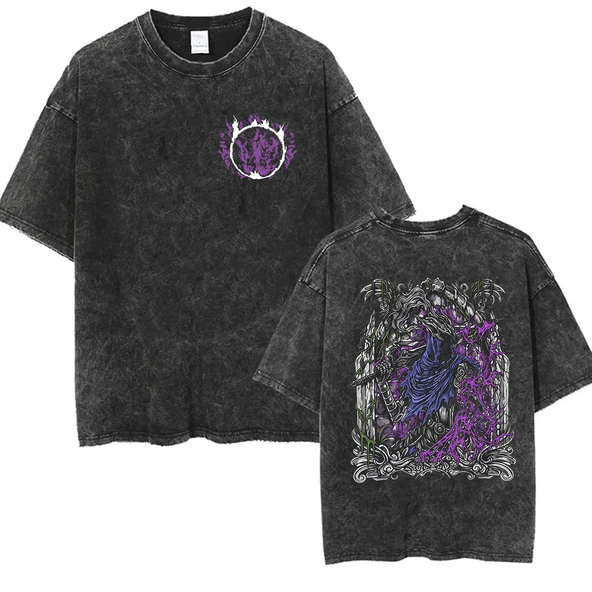 Vintage Washed Dark Souls Slave Knight Gael Grim Game Player T Shirt Men's Fans Gift Cosplay Short Sleeve T-shirt Man Streetwear