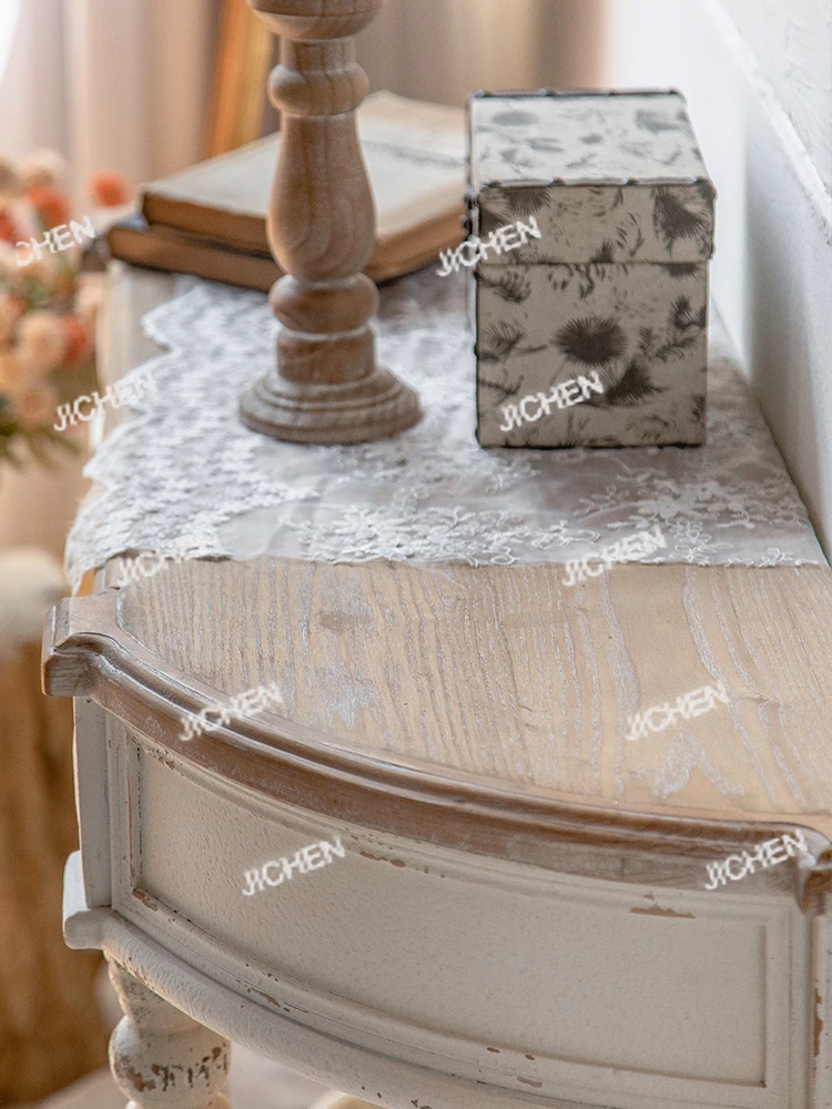 

Two Toned Half Round Wooden Console Table with Drawers, Living Room Furniture, Retro Shabby Chic Style