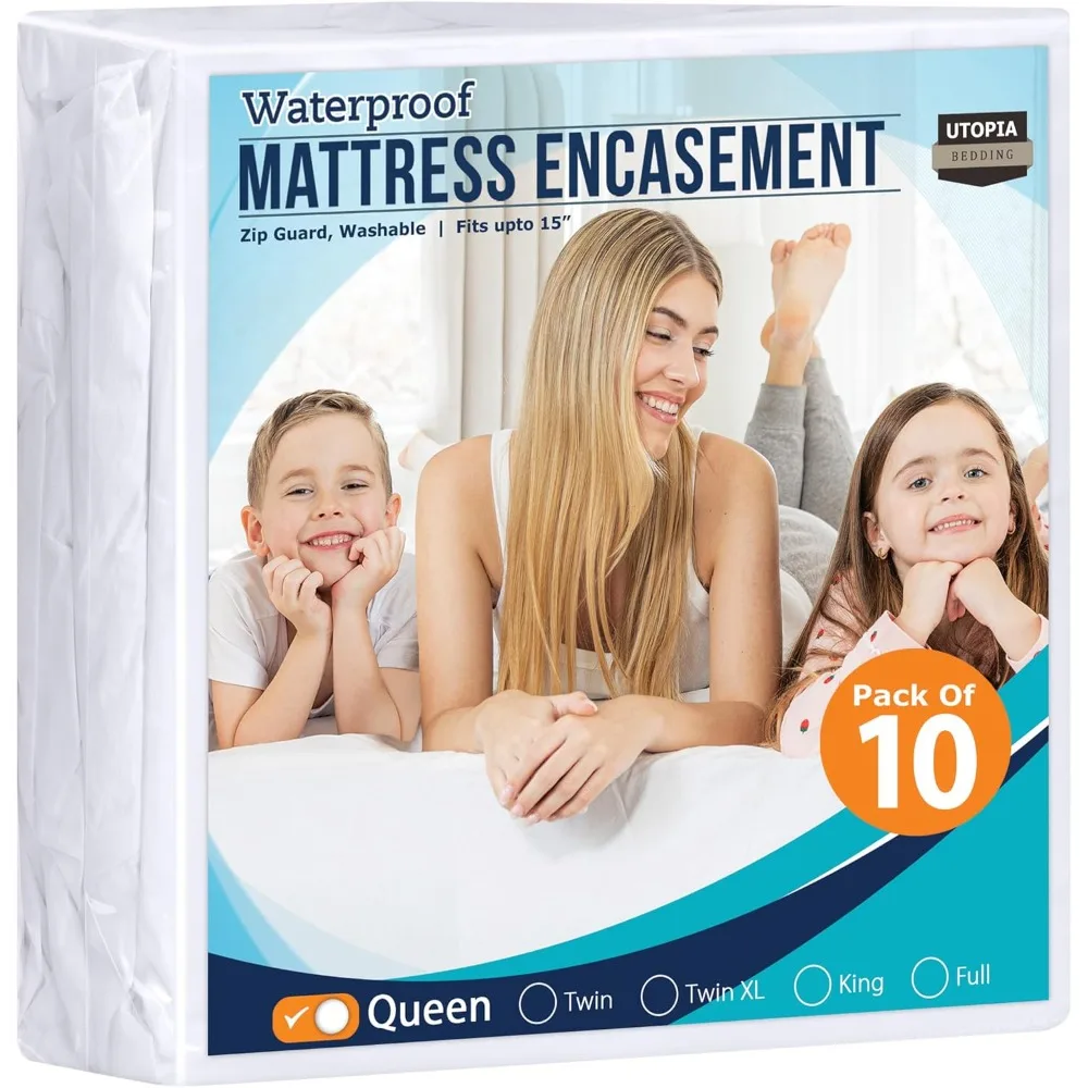 Zippered Mattress Encasement Queen, 100% Waterproof Bed Bug and Dust Mite Proof Mattress Protector, Absorbent Six-Sided Mattres