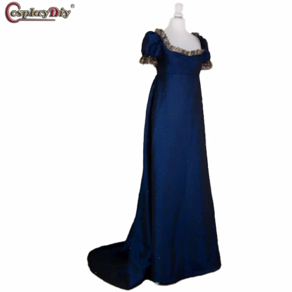 

Regency Dress Tea Party High Waistline British Dark Blue Dress Medieval Belle Gown Party Daily Dress