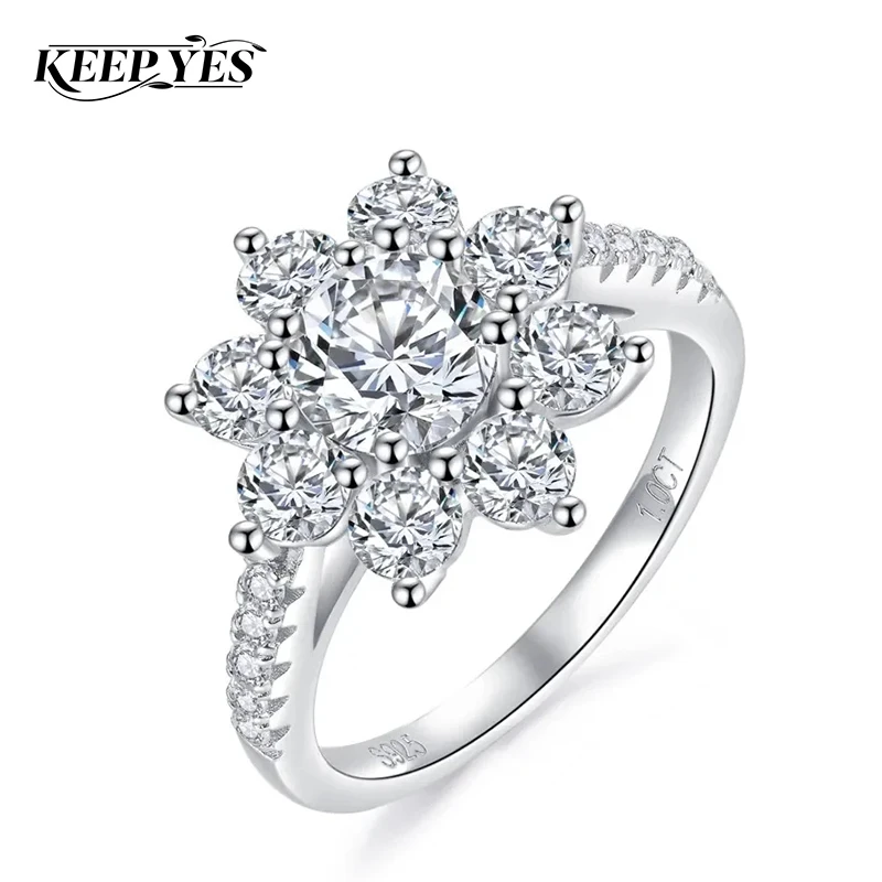 

KEEP YES Sun Flower 1 Carat 6.5mm Real Moissanite Diamond Lotus Rings Women Fancy Wedding Rings Sterling Silver Fine Jewelry