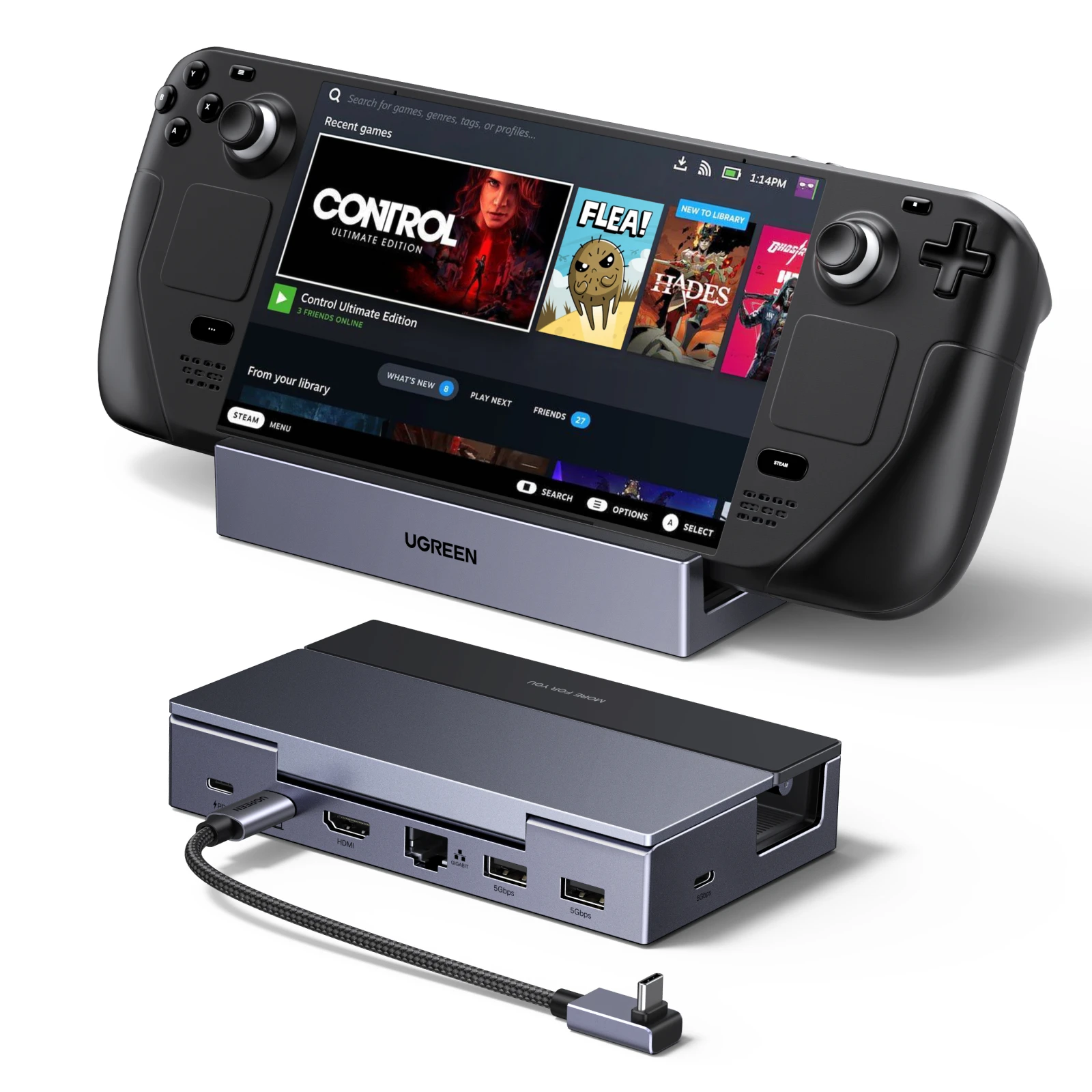 UGREEN 4K120Hz USB C HUB Steam Deck Docking Station 6-in-1 Tipo-C a HDMI 5Gbps USB-A/C PD100W 1000Mbps RJ45 per ROG Ally Legion