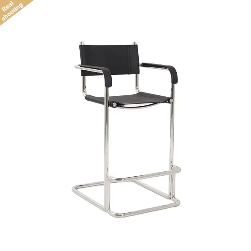 Modern Classic Leather Bar Stool Soft Padded Seat Chrome Frame Counter Chair for Kitchen Island Coffee Shop Home Furniture