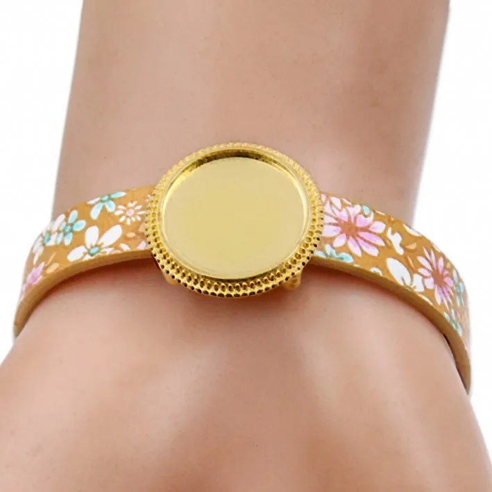 1szt Kwiatowe bransoletki PU Podstawa mankietu Puste tace Brazel Fit 18mm 25mm Szklana kopuła Cameo Cabochon DIY Bransoletka Tworzenie biżuterii — zdjęcie 3