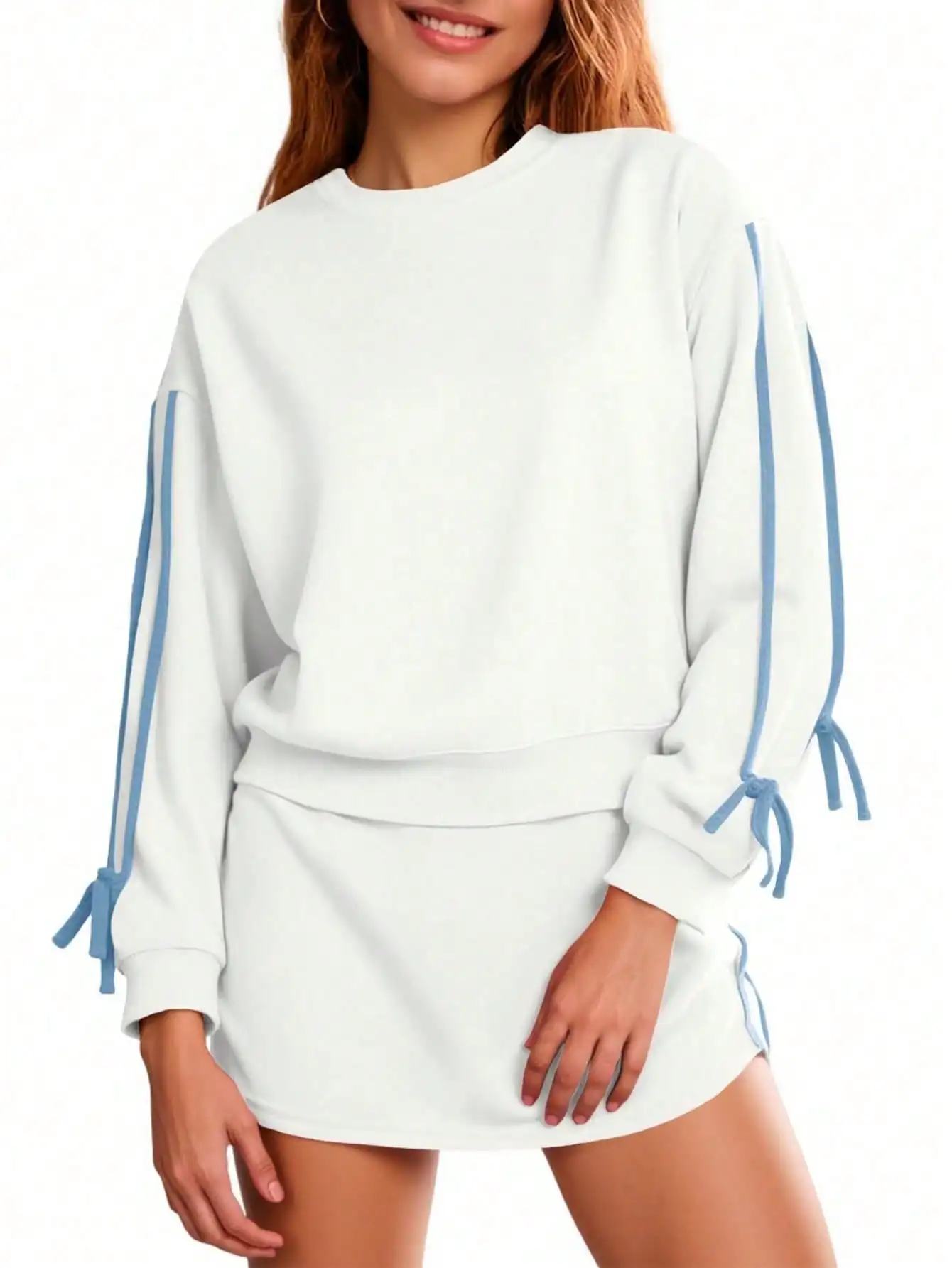 

Женский комплект для тренировок Fisoew, толстовка с завязками и юбкой, спортивный костюм с высокой талией, повседневный комплект спортивной юбки