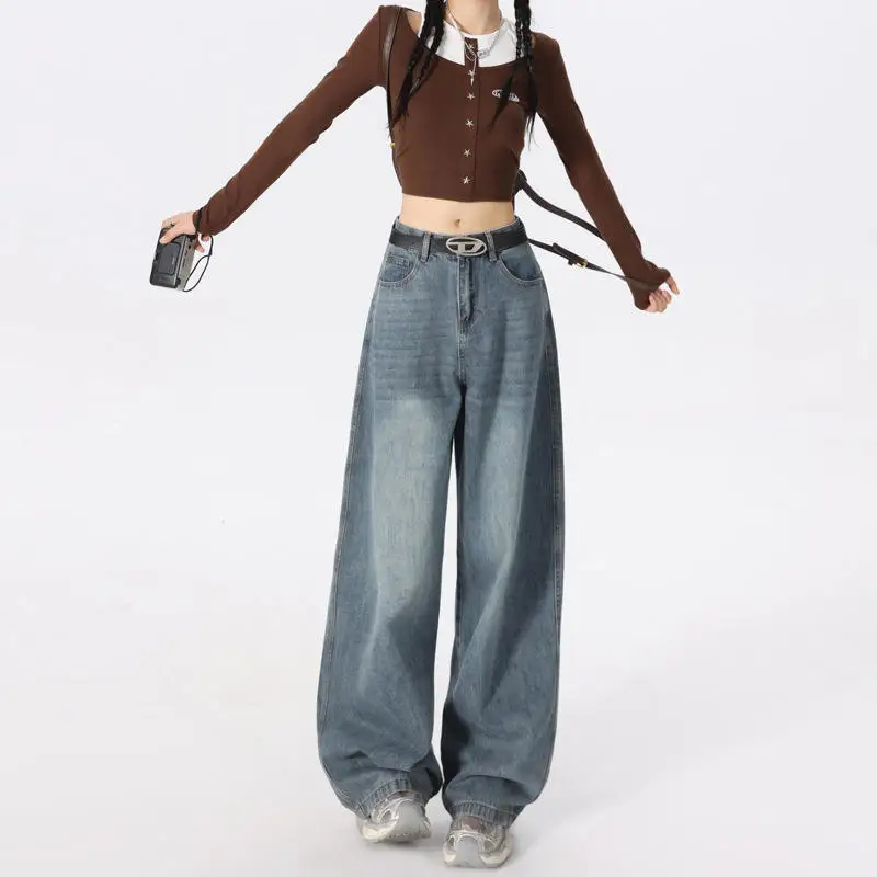 

Винтажные свободные широкие брюки American Sle, прямые джинсы с высокой талией, женские длинные брюки удлиненной длины