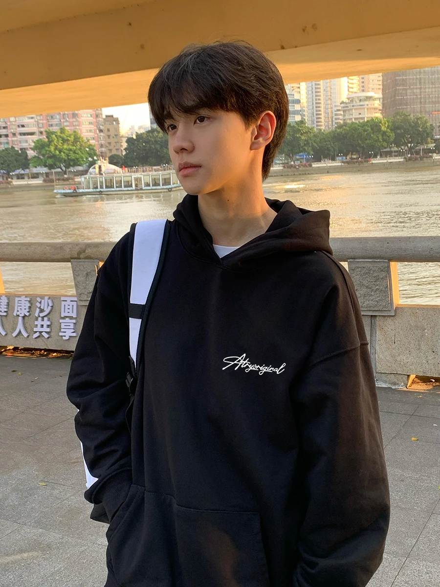 

Мужская толстовка с капюшоном на флисовой подкладке в американском стиле, с буквенным принтом, повседневная, молодежная, модная, осенне-зимняя, плотная и прочная