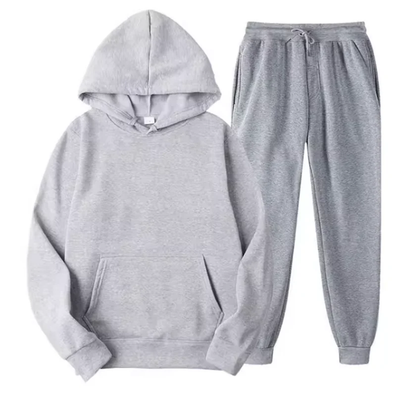 Men Tracksuit 2 Pieces Sets Hooded Sweatshirt +Drawstring Pants Male Hoodies Running Sportswear Men Women Autumn Sportwear