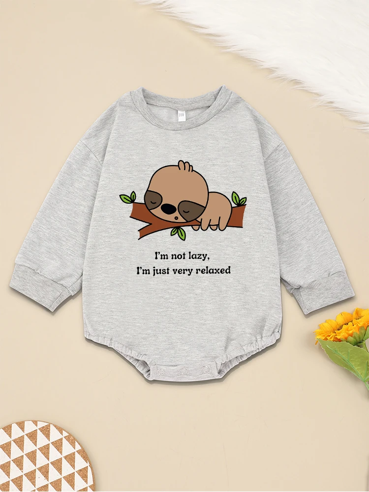 Cute Sloth Sleep Baby Onesie Sweatshirt Cartoon Fashion Kawaii Harajuku Kids Clothes Long Sleeve Grey Versatile Hoodie Boy Girl