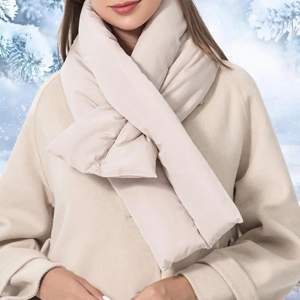 

Solid Winter Women Scarf Warm Thickened Windproof Wide Down Cotton Scarf Women Winter Solid Color Ultra Light Thermal Scarf