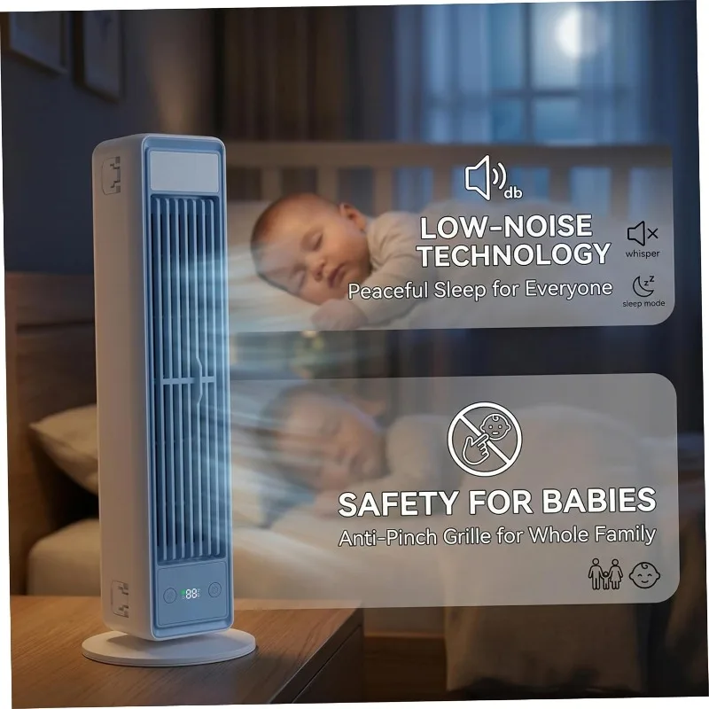 Tower Fan Strong Wind Cooling 3600mAh Bladeless Portable Air Conditioner with Remote Control Quiet 5 Speeds for Home Office Room image 3