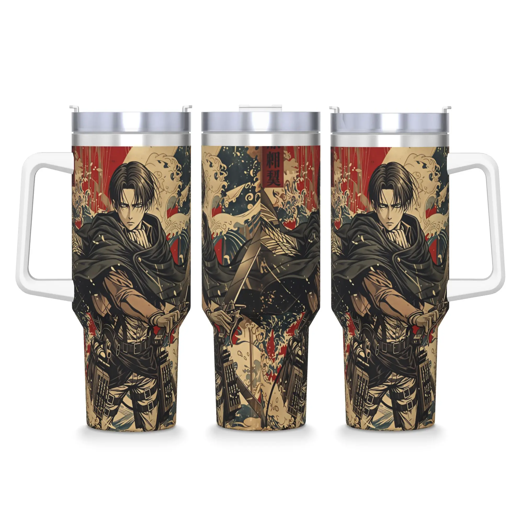 進撃の巨人-ステンレス製タンブラー-トラベルサーマルマグ-ストローと蓋付き-40オンス-マグカップ-コールドドリンク-ウォーターボトル