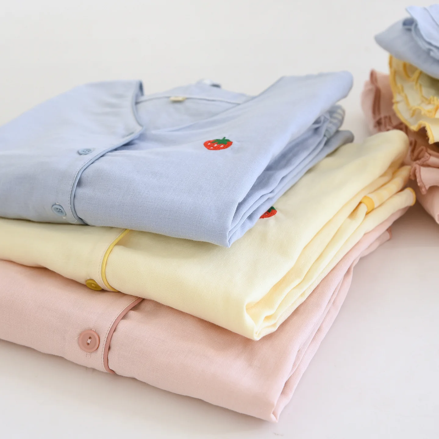 Summer V-Neck Embroidery Pajamas Set Cotton Long Sleeve Pants Two Piece Set Women's Cardigan Home Clothes