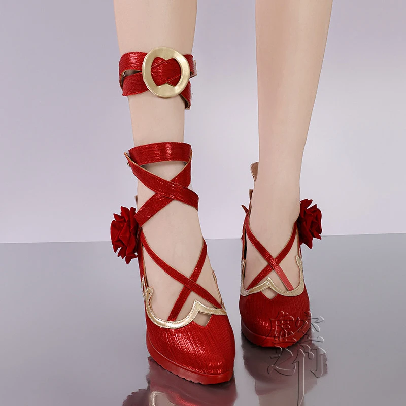 لعبة هونكاي إمباكت 3 إليسيا التأثيرية أحذية النساء لوليتا الأحمر الوردي أحذية عالية الكعب حفلة تنكرية كرنفال زي فستان الزفاف