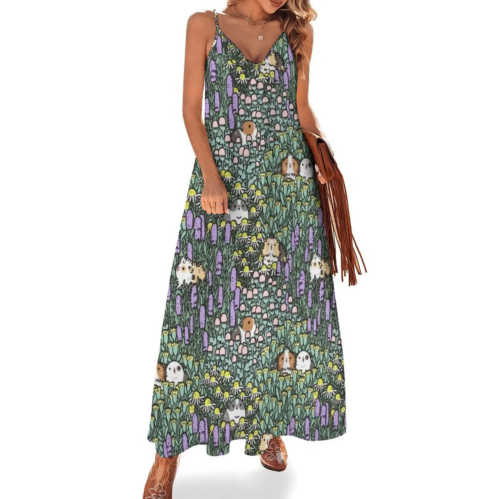 

Guinea pigs and garden herbs pattern Sleeveless Long Dress women's summer dresses 2025 prom clothes Dress