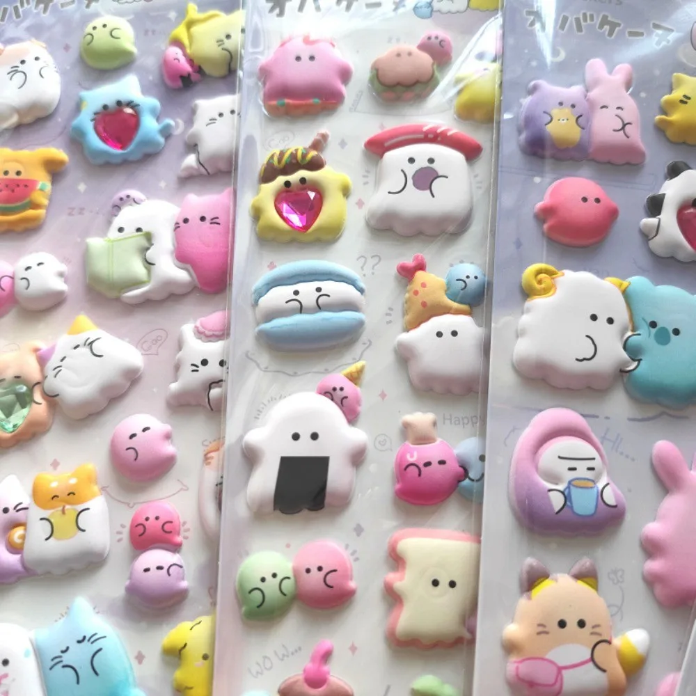 4-Piece Adorable Plushy 3D Bubble EVA Stickers with Diamonds - Ghost Animal Kids' Reusable Adhesive Stickers for Backpacks image 2