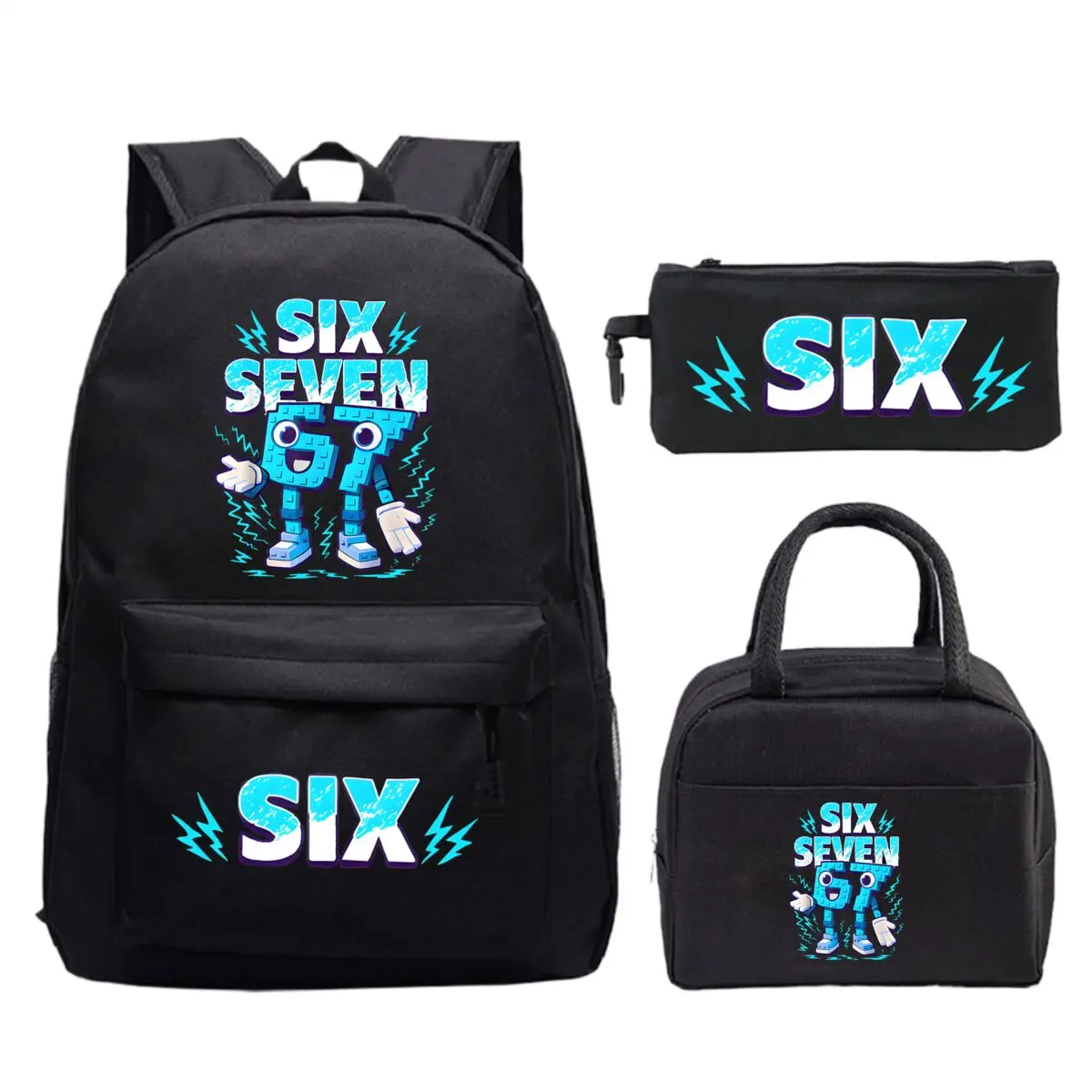 Fun Six Seven Print 3Pcs/Set Backpack Teen Boy Girl Back To School Schoolbag 67 Italian Brainrot Lunch Bag Rucksack Pencil Case