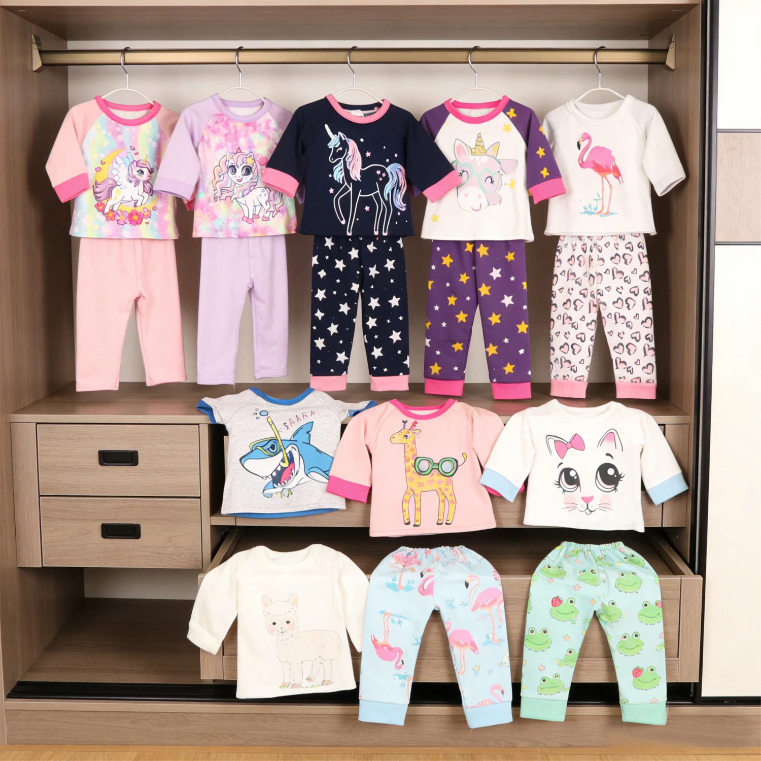 Doll Clothes Pajamas  For 43cm Baby New Born&American 18 Inch Girl Doll Unicorn Shark Cartoon Clothes Suit For Generation Doll