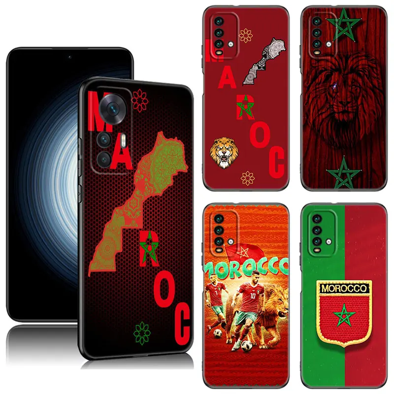 Morocco Flag Phone Case For Xiaomi Redmi Note  5 6 7 K40 K60 Pro 7A 8A 9A 9C 9i 9T 10A 10C 12C A1 A2 + 4G Black Silicone Cover