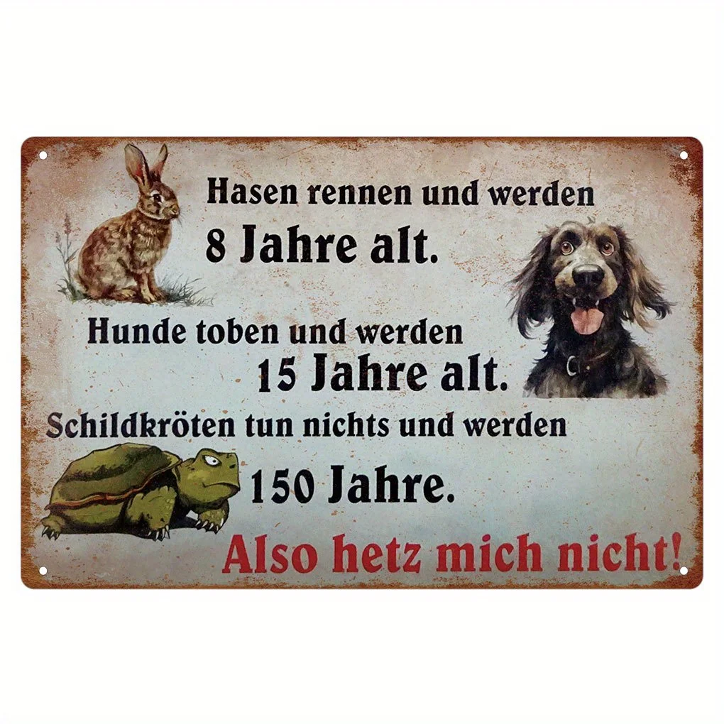 1pc Funny Animal Quote  Metal Sign, Turtle, Rabbit & Dog Longevity Humor Wall Decor, 