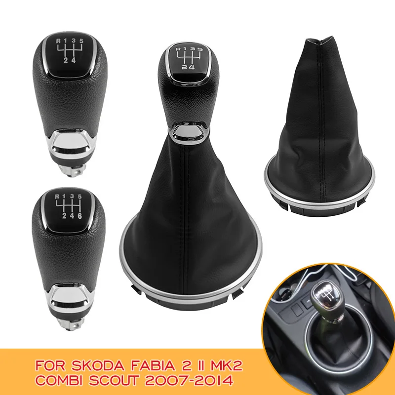 Para Skoda Fabia 2 II MK2 Combi Scout 2007 2008 2009 2010 2011 2012 2013 2014 5/6 Velocidade da engrenagem Shift Knob Cabeça Lever Gaitor Boot