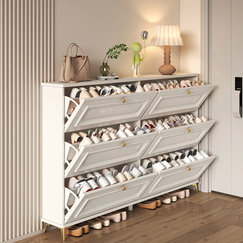 Cream style ultra-thin flip shoe cabinet home door small explosive entryway cabinet storage