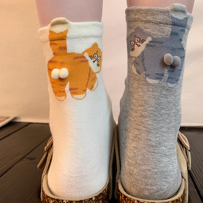New 3D Cat Socks with Balls Cute Funny Hilarious Novelty Comfortable Cotton Cat Socks for Women Men Halloween Christmas Gift