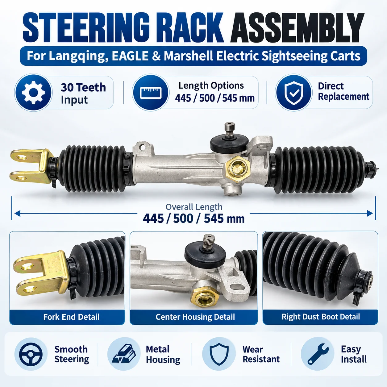 Marshell Steering Gear Assembly, Steering Rack For Marshell, Eagle, Langqing Electric Sightseeing Cart
