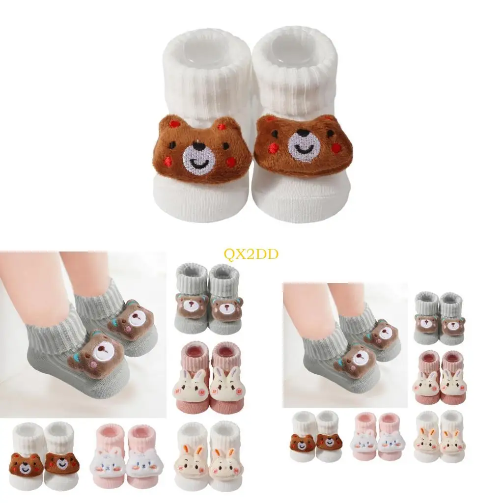 

QX2D вязаные носки, детские носки до щиколотки для малышей, новорожденных, детей с мультяшной куклой, мягкие дышащие носки для