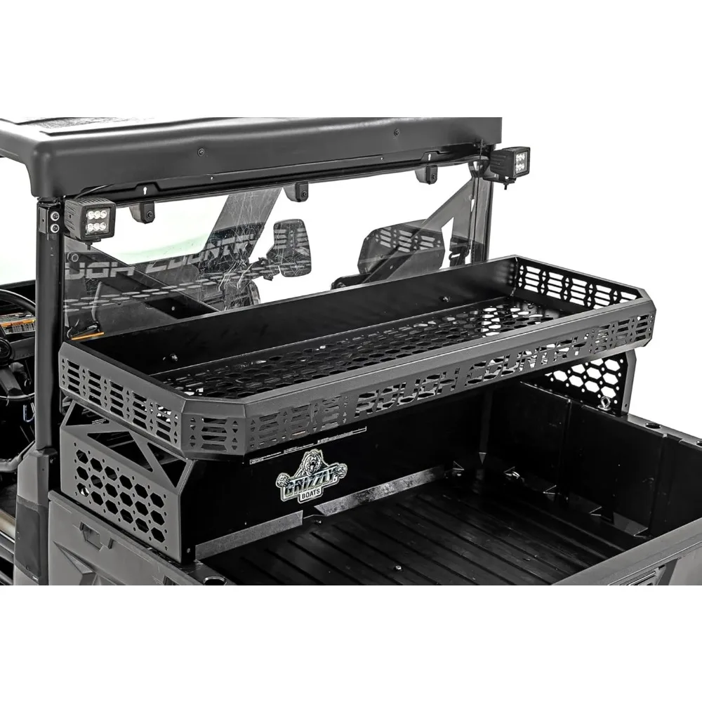 

over bed cargo rack for polaris ranger/can-am defender (2017-2022) - adds elevated storage space, molle panel sides, easy bolt-