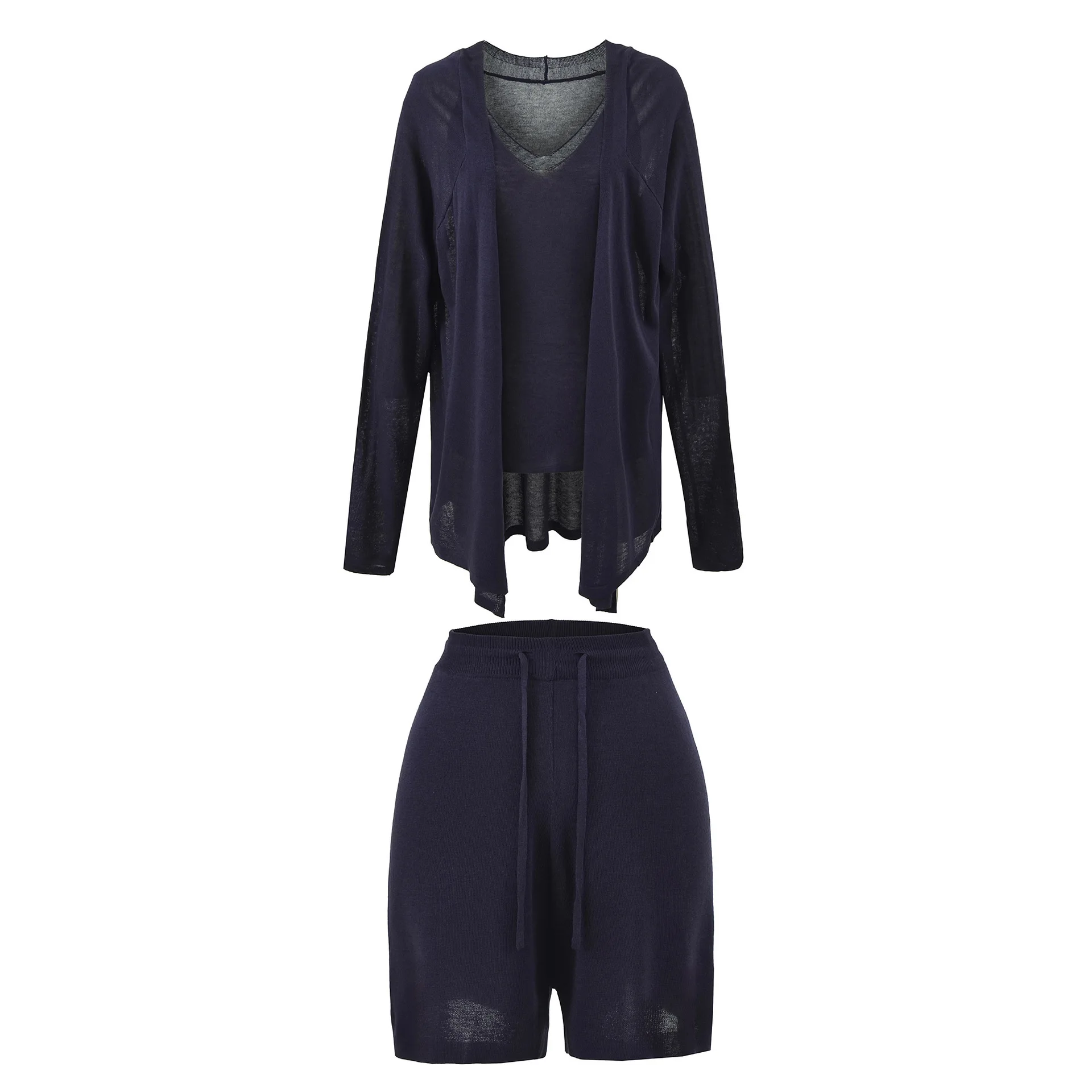 

Новые нерегулярные ленивые повседневные стильные однотонные шорты, комплекты, вязаный кардиган, куртка, жилет с v-образным вырезом, шорты на шнурке, модные комплекты OXWV