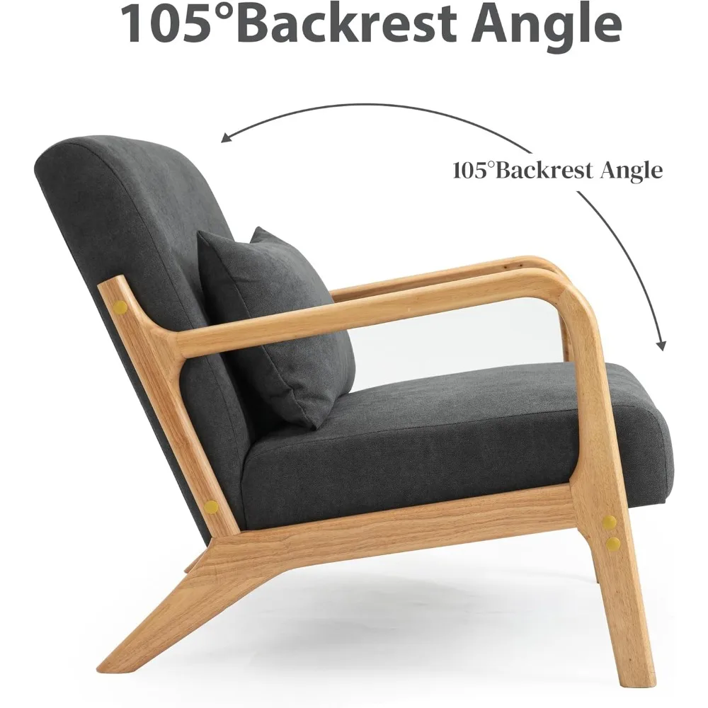 كرسي مميز، كرسي بذراعين منجد من قماش الكتان القطني مع إطار من الخشب الصلب لغرفة المعيشة وغرفة النوم والقراءة Noo